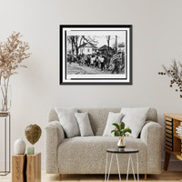 Historic Framed Print, [Participants, some carrying American flags, marching in the civil rights march from Selma to Montgomery, Alabama in 1965],  17-7/8" x 21-7/8"