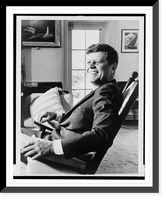 Historic Framed Print, [President John F. Kennedy, half-length portrait, seated in rocking chair, facing slightly left],  17-7/8" x 21-7/8"