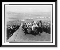 Historic Framed Print, [Entertainers wearing traditional regional dress walking between the crowd of spectators up a long hill following ceremony at the 1935 Erntedankfest (harvest thanksgiving festival)],  17-7/8" x 21-7/8"