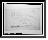 Historic Framed Print, Architectural drawing for a shopping center for Lyon Properties, Inc. : Lee Highway and George Washington Memorial Parkway (i.e., Spout Run Parkway), Arlington, Virginia. Plot plan and south elevation,  17-7/8" x 21-7/8"