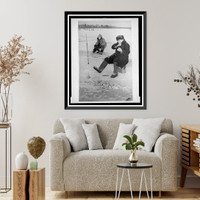 Historic Framed Print, As the ice in the suburbs of Moscow became firm [a] hot time started for the winter fishing fans,  17-7/8" x 21-7/8"