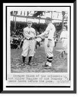 Historic Framed Print, Manager Milan of the Nationals and Miller Huggins of the Yankees shake hands before the game,  17-7/8" x 21-7/8"