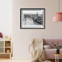 Historic Framed Print, Flood scene looking up Main St., showing library and churches, Montpelier, Vt., Nov. 4, 1927,  17-7/8" x 21-7/8"