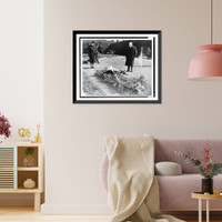 Historic Framed Print, Churchill places wreath on grave,  17-7/8" x 21-7/8"