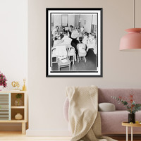 Historic Framed Print, [Girls making beds in dormitory, at the Hillcrest Children's Center, 4123 Nebraska Ave., N.W., Washington, D.C.],  17-7/8" x 21-7/8"