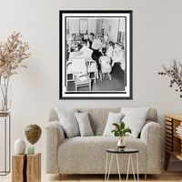 Historic Framed Print, [Girls making beds in dormitory, at the Hillcrest Children's Center, 4123 Nebraska Ave., N.W., Washington, D.C.],  17-7/8" x 21-7/8"