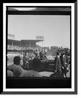 Historic Framed Print, [President Eisenhower standing in car before 1956 world series game at Ebbets Field],  17-7/8" x 21-7/8"