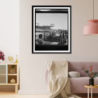 Historic Framed Print, [President Eisenhower standing in car before 1956 world series game at Ebbets Field],  17-7/8" x 21-7/8"