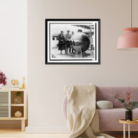 Historic Framed Print, Dr. Beebe returns with bathysphere,  17-7/8" x 21-7/8"