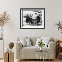 Historic Framed Print, Dr. Beebe returns with bathysphere,  17-7/8" x 21-7/8"