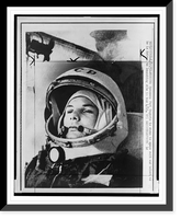 Historic Framed Print, [Yuri Gagarin, Russian cosmonaut, head-and-shoulders portrait, facing slightly left, wearing space suit and helmet, enroute to launch site],  17-7/8" x 21-7/8"
