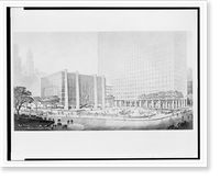 Historic Framed Print, [Government buildings (United States Customs Court and Federal Office Building"),  Federal Plaza,  Lafayette Street and Duane Street,  New York,  New York. Perspective showing fountain and plaza]" - 2,  17-7/8" x 21-7/8"