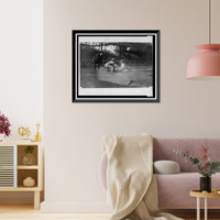 Historic Framed Print, [Umpire ready to make the call as catcher applies tag to Washington ball player sliding into home plate during baseball game],  17-7/8" x 21-7/8"