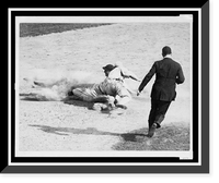 Historic Framed Print, [Umpire runs toward base to make the call on ball player sliding into second base during baseball game],  17-7/8" x 21-7/8"