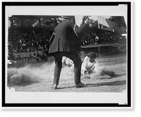Historic Framed Print, [Umpire ready to make the call as Washington ball player slides into home plate during baseball game],  17-7/8" x 21-7/8"