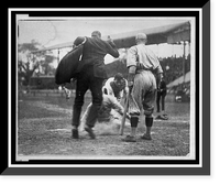 Historic Framed Print, [Umpire making the call on a man sliding into home plate during a baseball game between Washington and the Boston Red Sox],  17-7/8" x 21-7/8"