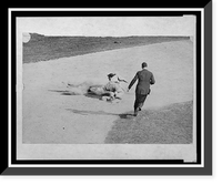 Historic Framed Print, [Umpire running to make call on man sliding into second base during baseball game],  17-7/8" x 21-7/8"