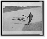Historic Framed Print, [Umpire running to make call on man sliding into second base during baseball game],  17-7/8" x 21-7/8"