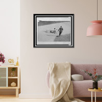 Historic Framed Print, [Umpire running to make call on man sliding into second base during baseball game],  17-7/8" x 21-7/8"