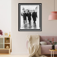 Historic Framed Print, Walking in the rain to register to vote, Rev. Martin Luther King, Jr., right, Ralph Abernethy [sic], center, and Rev. Andrew Young lead group of Negroes from church here on walk to Dallas Co. courthouse,  17-7/8" x 21-7/8"