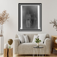 Historic Framed Print, [Woman in drapery with halo by staircase, seated],  17-7/8" x 21-7/8"