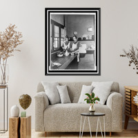 Historic Framed Print, Girl Scout Little House, two Girl Scouts prepare salad in kitchen,  17-7/8" x 21-7/8"