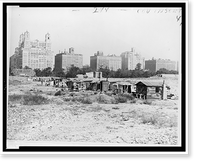 Historic Framed Print, [Squatter's shacks in Central Park],  17-7/8" x 21-7/8"