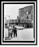 Historic Framed Print, [Mayor Robert Wagner (r) joined by Robert Moses (l) and Frank Meistrell (c) on a housing project tour].World-Telegram photo by Walter Albertin.,  17-7/8" x 21-7/8"