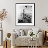 Historic Framed Print, San Francisco-Oakland Bay Bridge from Goat Island (Yerba Buena),  17-7/8" x 21-7/8"