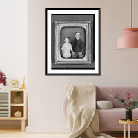 Historic Framed Print, [Unidentified boy seated in chair with child standing to left, three-quarter length, facing front],  17-7/8" x 21-7/8"