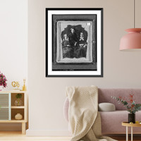 Historic Framed Print, [Three unidentified women, two seated, one standing, facing front],  17-7/8" x 21-7/8"