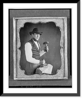 Historic Framed Print, [Occupational portrait of an unidentified stonecutter, three-quarter length, three-quarters to the right, holding mallet and chisel against block of stone],  17-7/8" x 21-7/8"