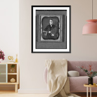 Historic Framed Print, [Unidentified man wearing spectacles, half-length portrait, seated, facing front, arm on table with tablecloth],  17-7/8" x 21-7/8"