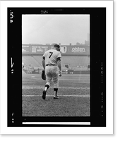 Historic Framed Print, [Rear view of Mickey Mantle, of the New York Yankees, walking on field during a game].Thomas R. Koeniges.,  17-7/8" x 21-7/8"