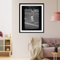 Historic Framed Print, [Rear view of New York Yankee baseball player Mickey Mantle with bat swung over his shoulder].Marvin E. Newman.,  17-7/8" x 21-7/8"