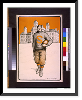 Historic Framed Print, [Syracuse football player, full-length, standing, facing front, with Syracuse University behind him].Mae Goodelle Chaffee.,  17-7/8" x 21-7/8"