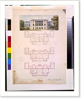 Historic Framed Print, [Houses and a church (Buildings Erected or Proposed to be Built in Virginia"). Mill Hill - south elevation and floor plans]" - 3,  17-7/8" x 21-7/8"
