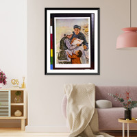 Chinese man and woman looking at paper, child holding onto woman's apron, Historic Print