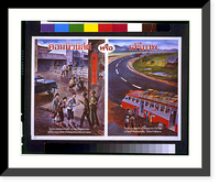 Propaganda flier depicting two images of transportation in Thailand; one of checkpoints and soldiers under Communism and the other of buses and highways under freedom, Vintage Poster