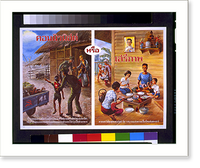 Propaganda flier depicting two images of food in Thailand; one of soldiers taking food from a family under Communism and the other of a family enjoying a meal together under freedom Vintage Wall