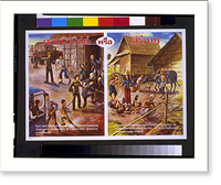 Propaganda flier depicting two images of work in Thailand; one of soldiers loading people into trucks under Communism, and the other of family-based labor around the home under freedom Classic Wa