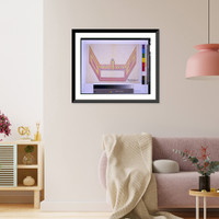 Historic Framed Print, Architectural drawing for a shooting gallery (rifle range shooting"). Perspective of shooting range",  17-7/8" x 21-7/8"