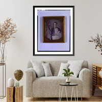 Occupational portrait of an unidentified surveyor with a transit on a tripod and holding dividers and a map, three-quarter length, seated - 2, Vintage Poster