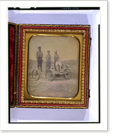 Occupational portrait of three railroad workers standing on crank handcar - 2, Vintage Print