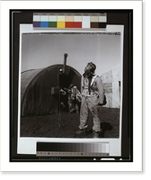 Black fighter pilot series. pilot with parachute room in background, Ramitelli, Italy, Antique Wall Art