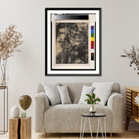 Nude youth with laurel wreath(?) holding up torch, standing on cliff - 2, Vintage Wall Art