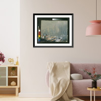 Historic Framed Print, [New York City skyline from Brooklyn Harbor, ships docked in foreground],  17-7/8" x 21-7/8"