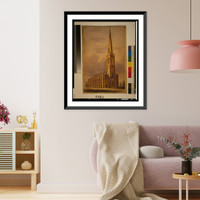 Exterior view of masonry church with axial tower entrance and spire Classic, Vintage Poster