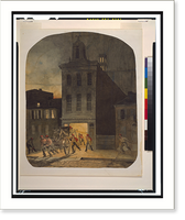 Historic Framed Print, [Firehouse scene in Philadelphia showing firemen from the Weccacoe Engine Company pulling a hand-drawn fire engine as other firemen scramble to readiness],  17-7/8" x 21-7/8"