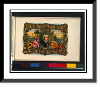 Cigar box label, printed by a German firm, showing head-shoulders portrait of a man, facing right, superimposed over waterfront scene, with border of gold coins Classic, Antique Poster